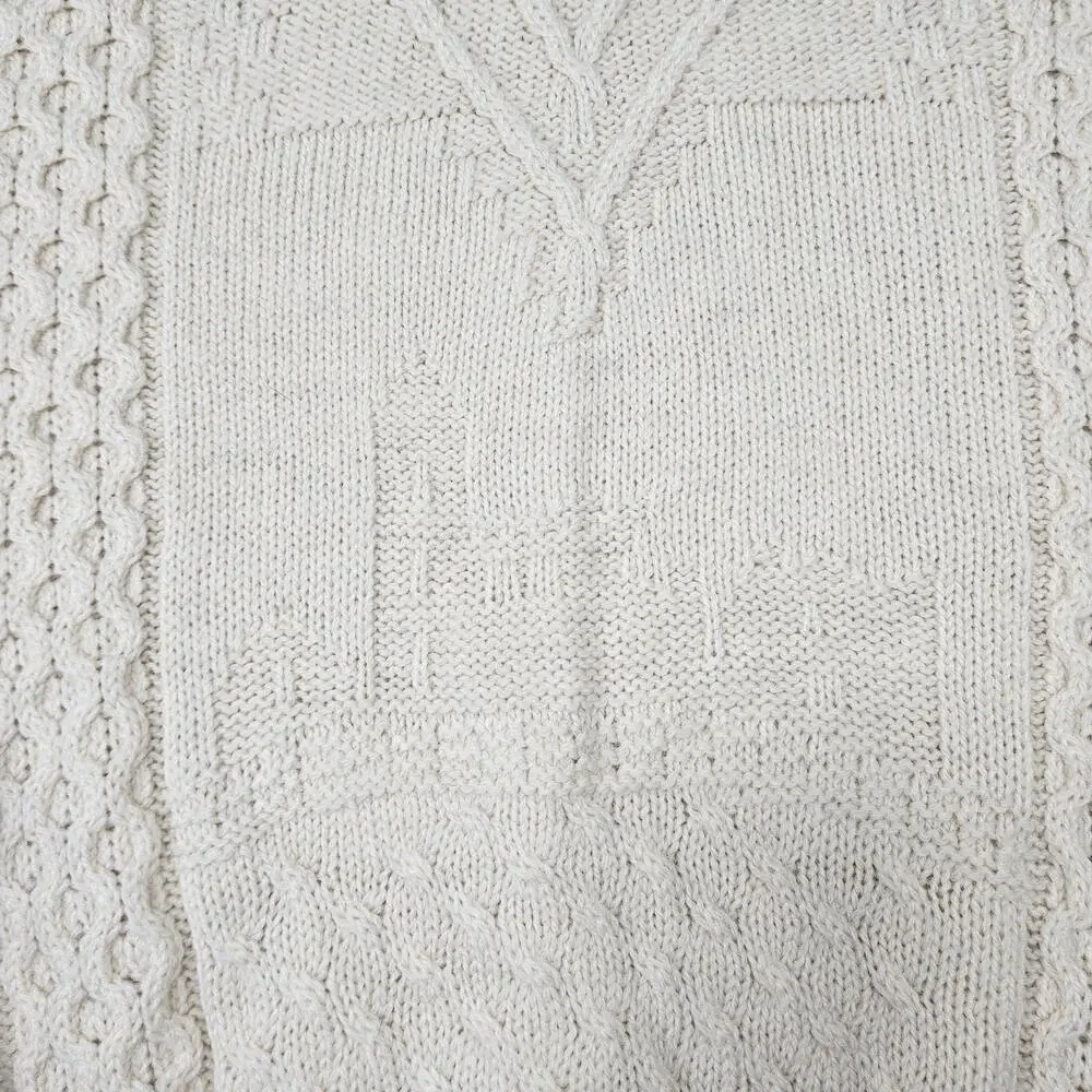 Shamrock Wool Sweater Mens XL Cream Rock of Cashel Irish Knit Pullover Ireland